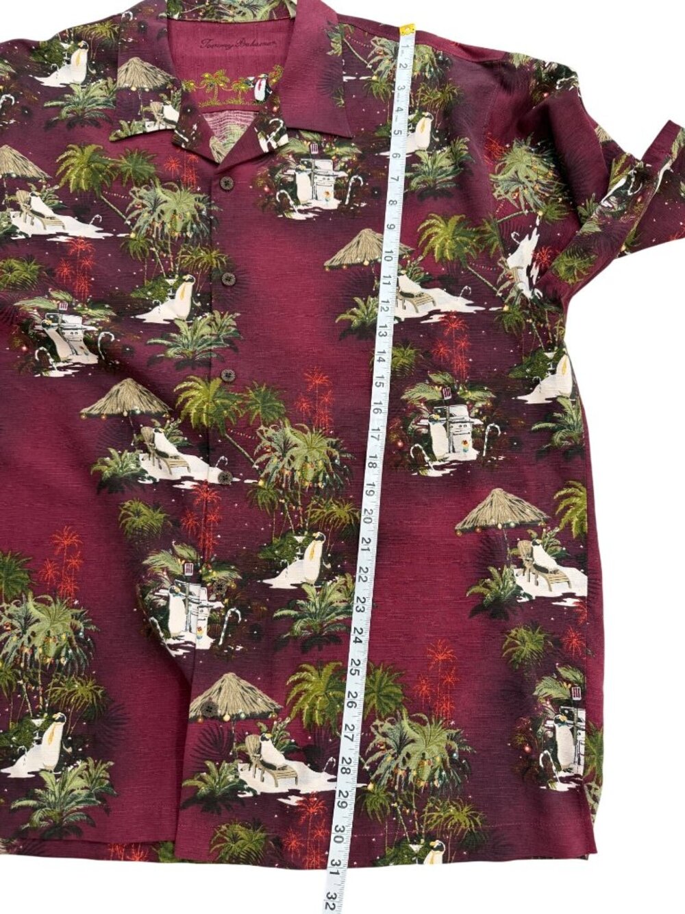 Tommy Bahama Mens Size XL Hawaiian Shirt Red Palm Tree Penguin Cocktail Print - Picture 5 of 6